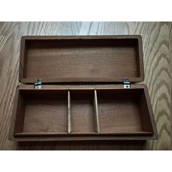 Haitian Wood Trinket Jewelry Box W/ Lid Hand Carved In Haiti 9 1/2‎ X 2 - Picture 2 of 8